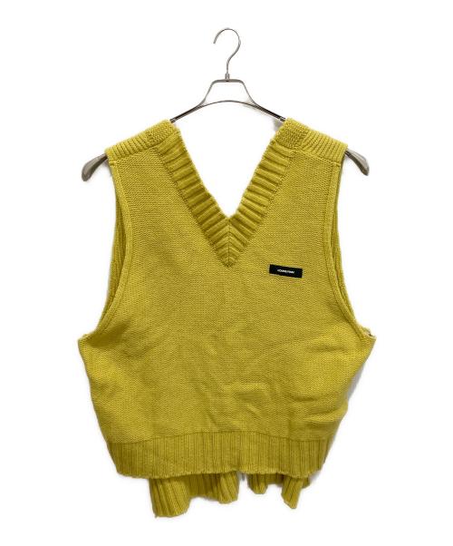 SYU.HOMME/FEMM（シュウオムフェム）SYU.HOMME/FEMM (シュウオムフェム) Double V-neck Lamb's wool vest/ジップアップニットベスト イエロー サイズ:1の古着・服飾アイテム