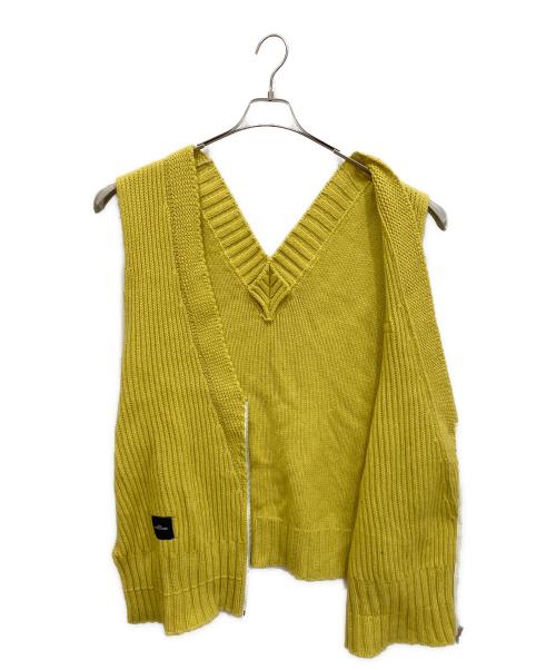 SYU.HOMME/FEMM（シュウオムフェム）SYU.HOMME/FEMM (シュウオムフェム) Double V-neck Lamb's wool vest/ジップアップニットベスト イエロー サイズ:1の古着・服飾アイテム