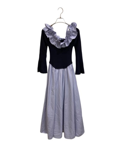 Lily Brown（リリーブラウン）Lily Brown (リリーブラウン) フリルカラーニットコンビワンピース ブルー サイズ:Freeの古着・服飾アイテム