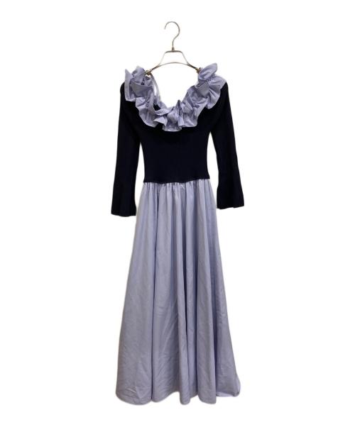 Lily Brown（リリーブラウン）Lily Brown (リリーブラウン) フリルカラーニットコンビワンピース ブルー サイズ:Freeの古着・服飾アイテム