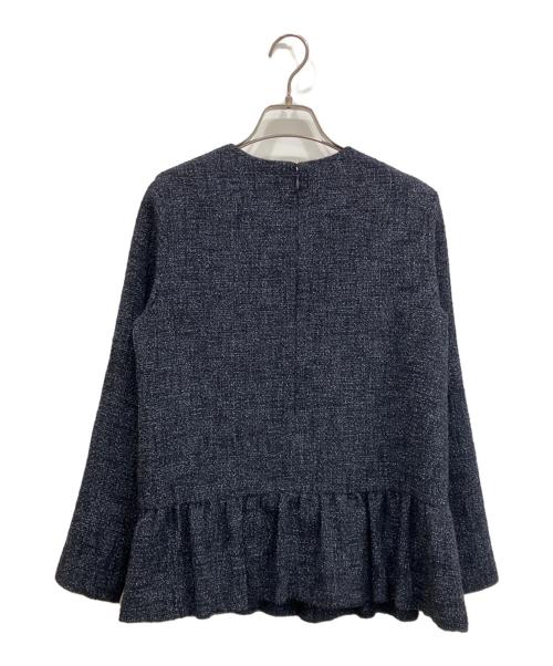 UNITED ARROWS（ユナイテッドアローズ）UNITED ARROWS (ユナイテッドアローズ) ミックスツイード バックペプラムブラウス ネイビー サイズ:36の古着・服飾アイテム