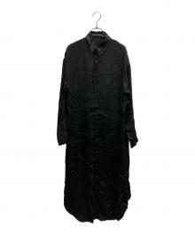 RIM.ARK（リムアーク）の古着「Washer satin shirt OP/ワッシャーサテンシャツワンピース」｜ブラック