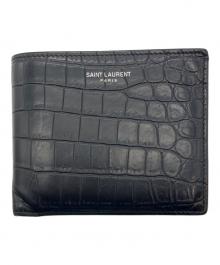Saint Laurent Paris（サンローランパリ）の古着「イーストウエスト ウォレット クロコダイルエンボス ２つ折り財布」｜ブラック