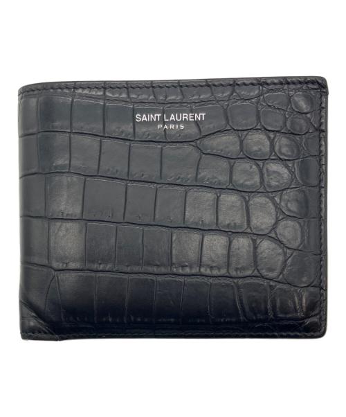 Saint Laurent Paris（サンローランパリ）Saint Laurent Paris (サンローランパリ) イーストウエスト ウォレット クロコダイルエンボス ２つ折り財布 ブラックの古着・服飾アイテム