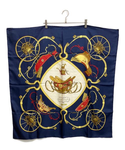 HERMES（エルメス）HERMES (エルメス) カレ90 スカーフ スプリングス ネイビーの古着・服飾アイテム