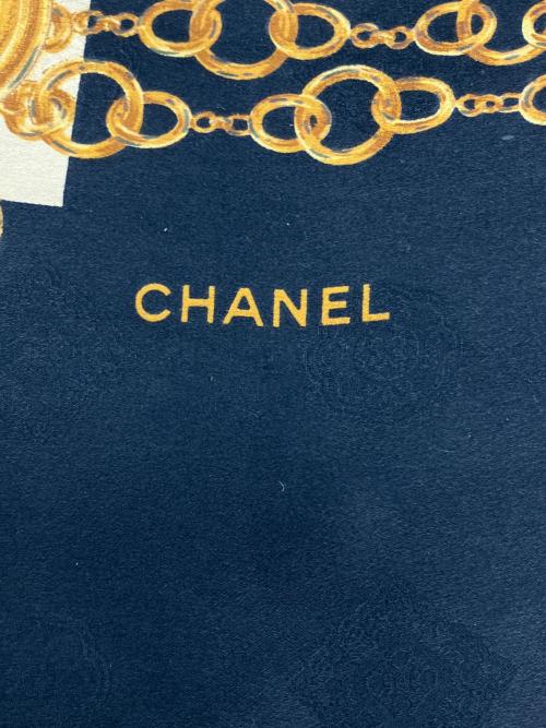 CHANEL（シャネル）CHANEL (シャネル) ココマークチェーンプリント スカーフ ブラックの古着・服飾アイテム