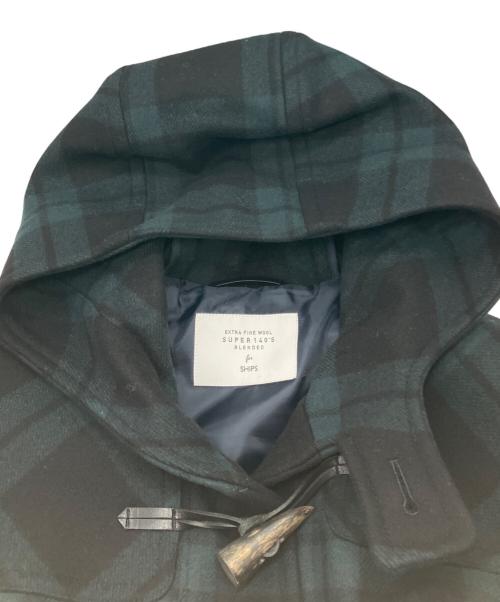 SHIPS（シップス）SHIPS (シップス) 140sメリノウールメルトンダッフルコート グリーン×ブラック サイズ:Lの古着・服飾アイテム