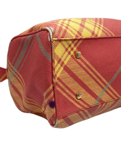 Vivienne Westwood（ヴィヴィアンウエストウッド）Vivienne Westwood (ヴィヴィアンウエストウッド) タータンチェック柄ダービーボストンバッグ オレンジの古着・服飾アイテム