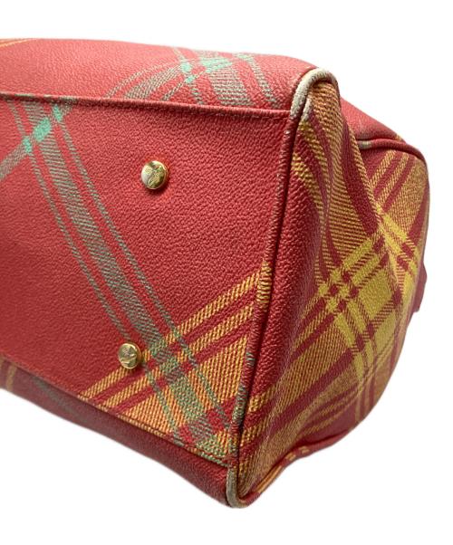 Vivienne Westwood（ヴィヴィアンウエストウッド）Vivienne Westwood (ヴィヴィアンウエストウッド) タータンチェック柄ダービーボストンバッグ オレンジの古着・服飾アイテム