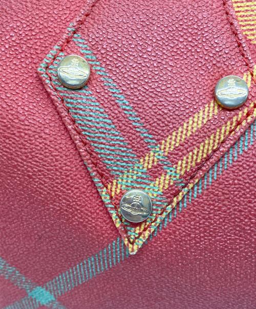 Vivienne Westwood（ヴィヴィアンウエストウッド）Vivienne Westwood (ヴィヴィアンウエストウッド) タータンチェック柄ダービーボストンバッグ オレンジの古着・服飾アイテム