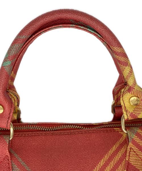 Vivienne Westwood（ヴィヴィアンウエストウッド）Vivienne Westwood (ヴィヴィアンウエストウッド) タータンチェック柄ダービーボストンバッグ オレンジの古着・服飾アイテム