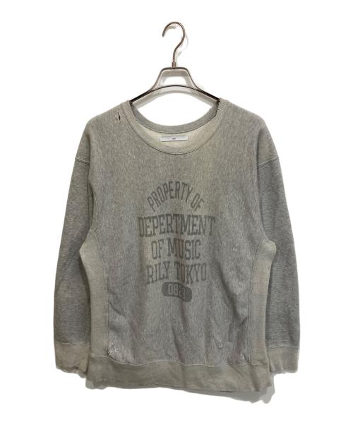 RILY（リリー）RILY (リリー) College Logo Crew Neck Sweat ダメージ加工スウェット グレー サイズ:Lの古着・服飾アイテム