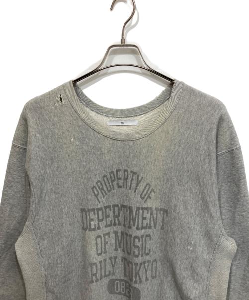 RILY（リリー）RILY (リリー) College Logo Crew Neck Sweat ダメージ加工スウェット グレー サイズ:Lの古着・服飾アイテム