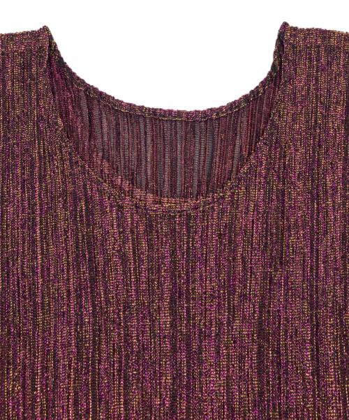 PLEATS PLEASE（プリーツプリーズ）PLEATS PLEASE (プリーツプリーズ) メタリック プリーツカットソー パープル×ゴールド サイズ:3の古着・服飾アイテム