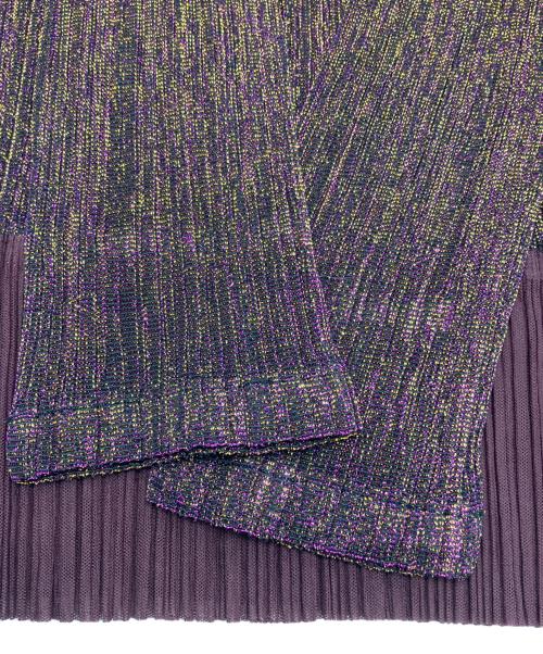 PLEATS PLEASE（プリーツプリーズ）PLEATS PLEASE (プリーツプリーズ) メタリック プリーツカットソー パープル×ゴールド サイズ:3の古着・服飾アイテム