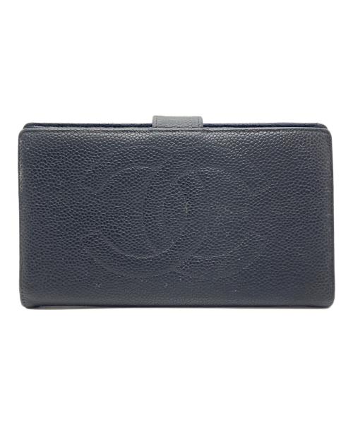 CHANEL（シャネル）CHANEL (シャネル) キャビアスキン 2つ折り長財布 ブラックの古着・服飾アイテム