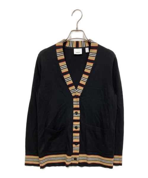 BURBERRY（バーバリー）BURBERRY (バーバリー) アイコンストライプ メリノウール ニット カーディガン ブラック×ブラウン サイズ:Lの古着・服飾アイテム
