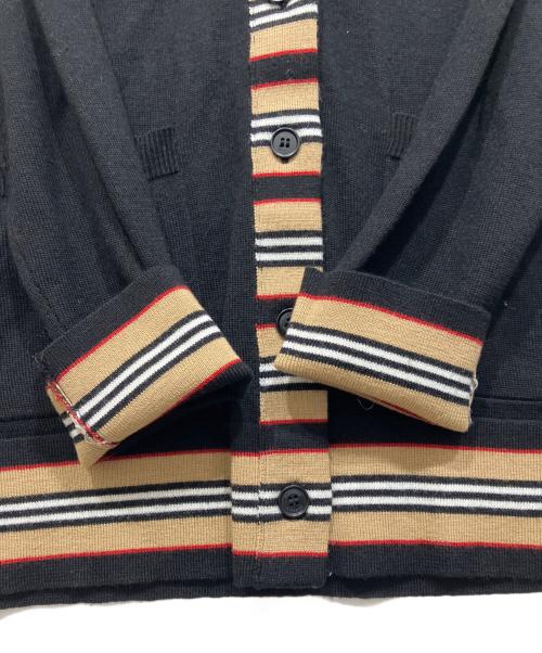 BURBERRY（バーバリー）BURBERRY (バーバリー) アイコンストライプ メリノウール ニット カーディガン ブラック×ブラウン サイズ:Lの古着・服飾アイテム