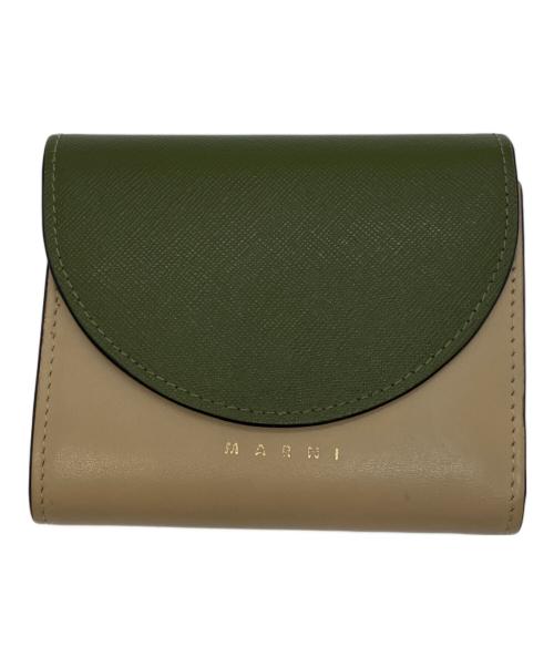 MARNI（マルニ）MARNI (マルニ) レザー 3つ折り財布 ベージュ×グリーンの古着・服飾アイテム