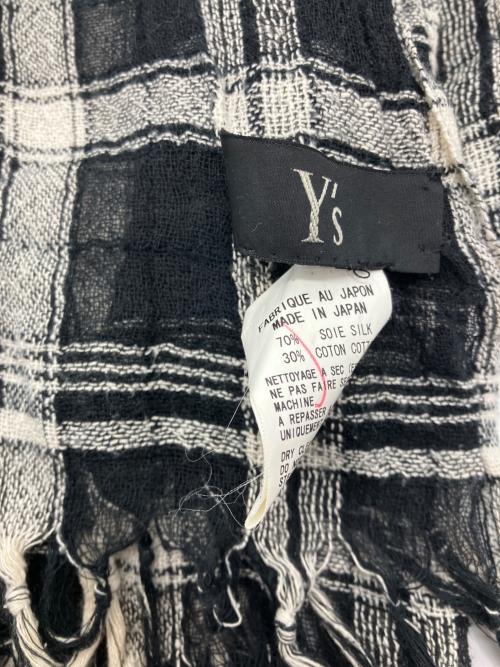 Y's（ワイズ）Y's (ワイズ) シルクコットン チェックストール ブラック×ホワイトの古着・服飾アイテム
