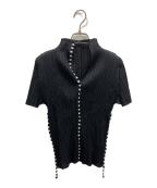 PLEATS PLEASEプリーツプリーズ）の古着「Vネック プリーツブラウス」｜ブラック×ホワイト