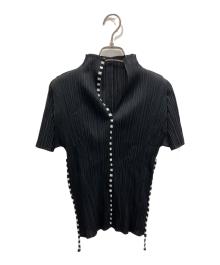 PLEATS PLEASE（プリーツプリーズ）の古着「Vネック プリーツブラウス」｜ブラック×ホワイト