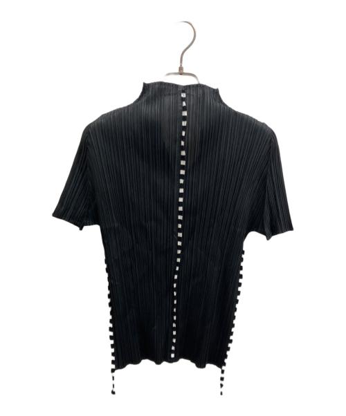 PLEATS PLEASE（プリーツプリーズ）PLEATS PLEASE (プリーツプリーズ) Vネック プリーツブラウス ブラック×ホワイト サイズ:3の古着・服飾アイテム