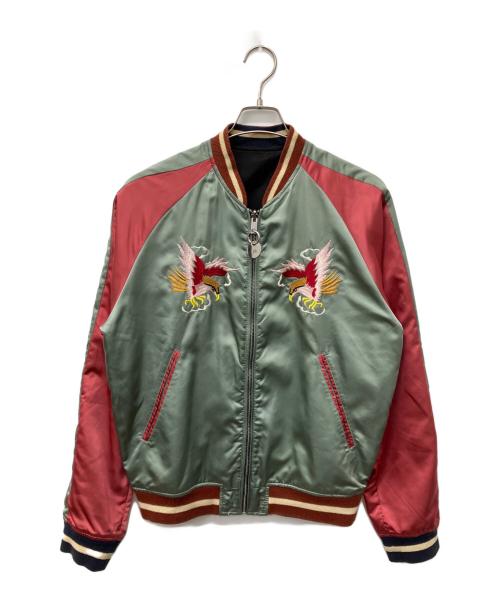 DIESEL（ディーゼル）DIESEL (ディーゼル) ホーク刺繍スカジャン グリーン×ピンク サイズ:Mの古着・服飾アイテム