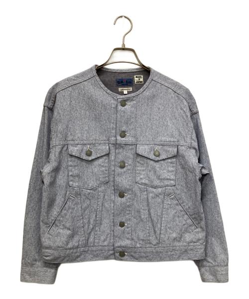 BLUEBLUE（ブルーブルー）BLUEBLUE (ブルーブルー) ノーカラーデニムジャケット グレー サイズ:Sの古着・服飾アイテム