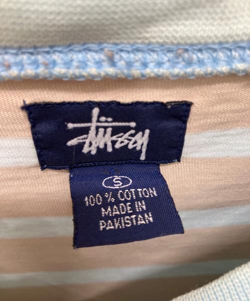 stussy（ステューシー）stussy (ステューシー) ラグランボーダーTシャツ グレー×スカイブルー サイズ:Sの古着・服飾アイテム