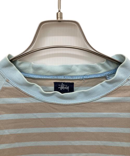 stussy（ステューシー）stussy (ステューシー) ラグランボーダーTシャツ グレー×スカイブルー サイズ:Sの古着・服飾アイテム