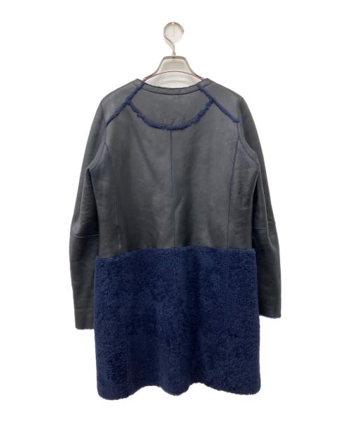 BALMAIN（バルマン）BALMAIN (バルマン) シープスキンノーカラーボアコート ブラック×ネイビー サイズ:Fの古着・服飾アイテム