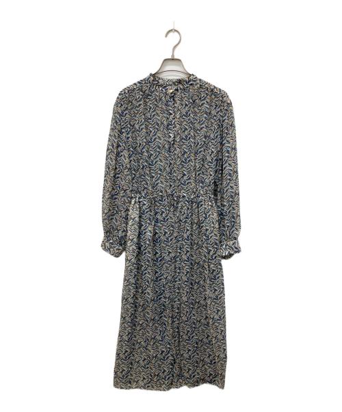23区（ニジュウサンク）23区 (ニジュウサンク) 25SS シアーヘリンボーンプリント ワンピース ネイビー サイズ:Ｍの古着・服飾アイテム