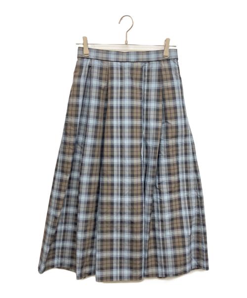 23区（ニジュウサンク）23区 (ニジュウサンク) ナイロンチェックタフタ タックスカート ブルー サイズ:38の古着・服飾アイテム