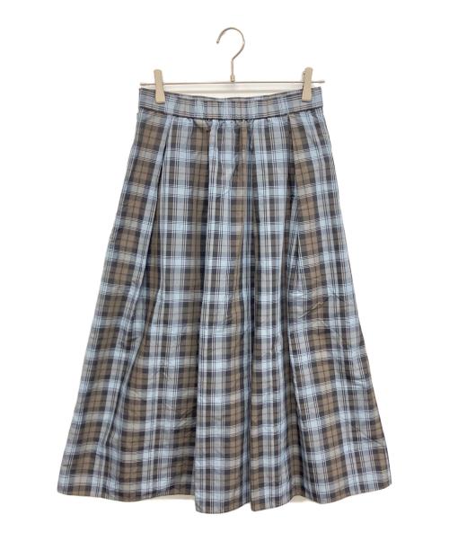 23区（ニジュウサンク）23区 (ニジュウサンク) ナイロンチェックタフタ タックスカート ブルー サイズ:38の古着・服飾アイテム