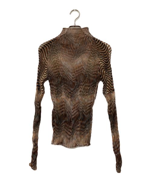 ISSEY MIYAKE（イッセイミヤケ）ISSEY MIYAKE (イッセイミヤケ) 総柄プリーツハイネックカットソー ブラウン サイズ:2の古着・服飾アイテム