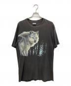 Hanesヘインズ）の古着「90ｓウルフプリントデストロイTシャツ」｜ブラック