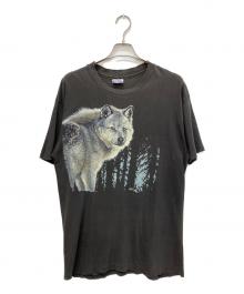 Hanes（ヘインズ）の古着「90ｓウルフプリントデストロイTシャツ」｜ブラック