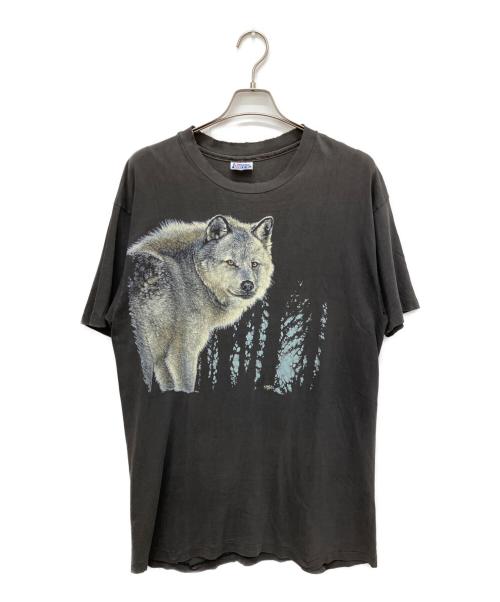 Hanes（ヘインズ）Hanes (ヘインズ) 90ｓウルフプリントデストロイTシャツ ブラック サイズ:XLの古着・服飾アイテム