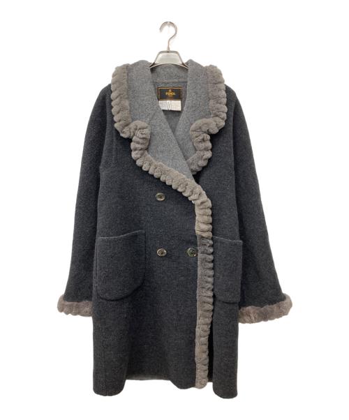 FENDI（フェンディ）FENDI (フェンディ) ヴァージンウールブレンドファーカラーラペルコート グレー サイズ:42の古着・服飾アイテム