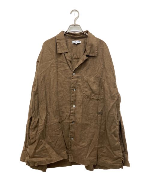 CAHLUMN（カウラム）CAHLUMN (カウラム) Belgium Linen Open Collar Shirt ブラウン サイズ:XLの古着・服飾アイテム