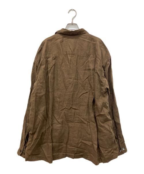 CAHLUMN（カウラム）CAHLUMN (カウラム) Belgium Linen Open Collar Shirt ブラウン サイズ:XLの古着・服飾アイテム