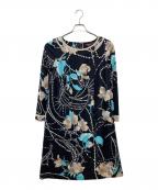 LEONARDレオナール）の古着「花柄シルクウールワンピース」｜ネイビー