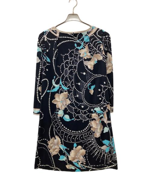 LEONARD（レオナール）LEONARD (レオナール) 花柄シルクウールワンピース ネイビー サイズ:36の古着・服飾アイテム