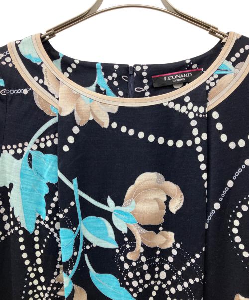 LEONARD（レオナール）LEONARD (レオナール) 花柄シルクウールワンピース ネイビー サイズ:36の古着・服飾アイテム