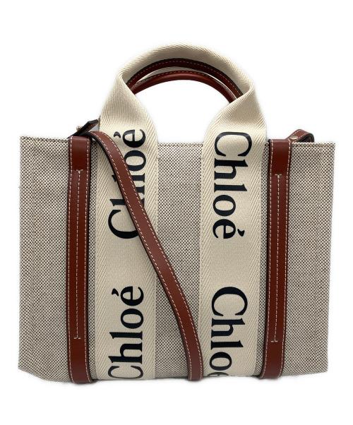 Chloe（クロエ）Chloe (クロエ) WOODY SMALL TOTE WITH STRAP アイボリーの古着・服飾アイテム