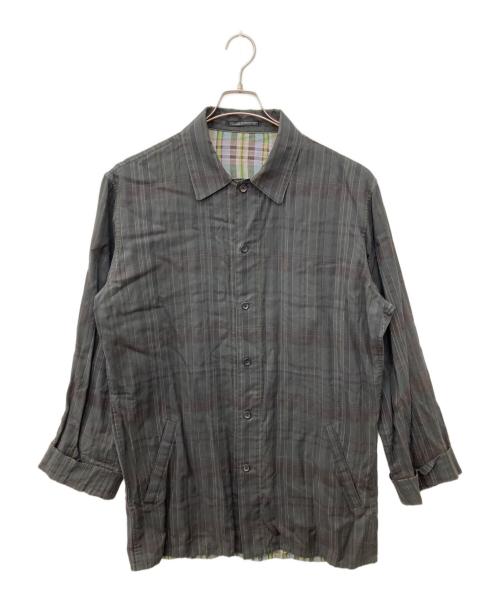 Yohji Yamamoto pour homme（ヨウジヤマモト プールオム）Yohji Yamamoto pour homme (ヨウジヤマモト プールオム) 00SS チェックレーヨンロングシャツコート グレー サイズ:XLの古着・服飾アイテム