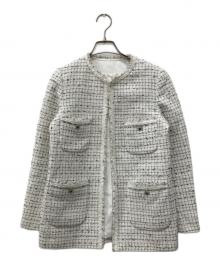 ANAYI（アナイ）の古着「ミックスツィードノーカラーハーフ」｜ホワイト