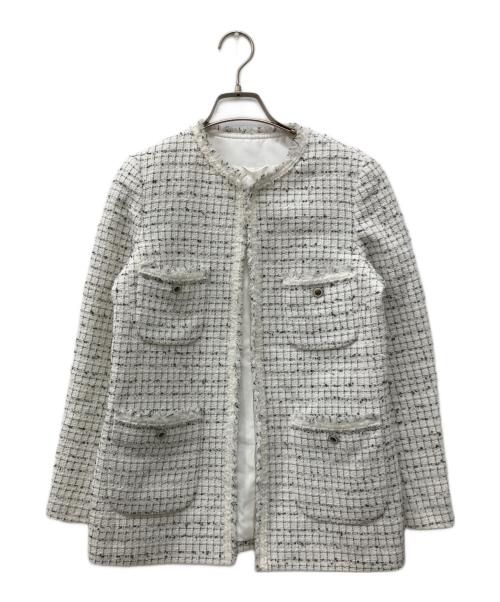 ANAYI（アナイ）ANAYI (アナイ) ミックスツィードノーカラーハーフ ホワイト サイズ:36の古着・服飾アイテム