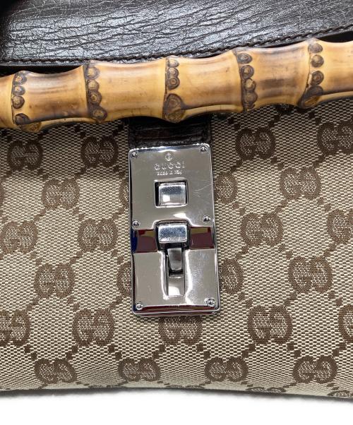 GUCCI（グッチ）GUCCI (グッチ) バンブーミニボストンバッグ GGキャンバス キャンバス×レザー ハンドバッグ ブラウンの古着・服飾アイテム